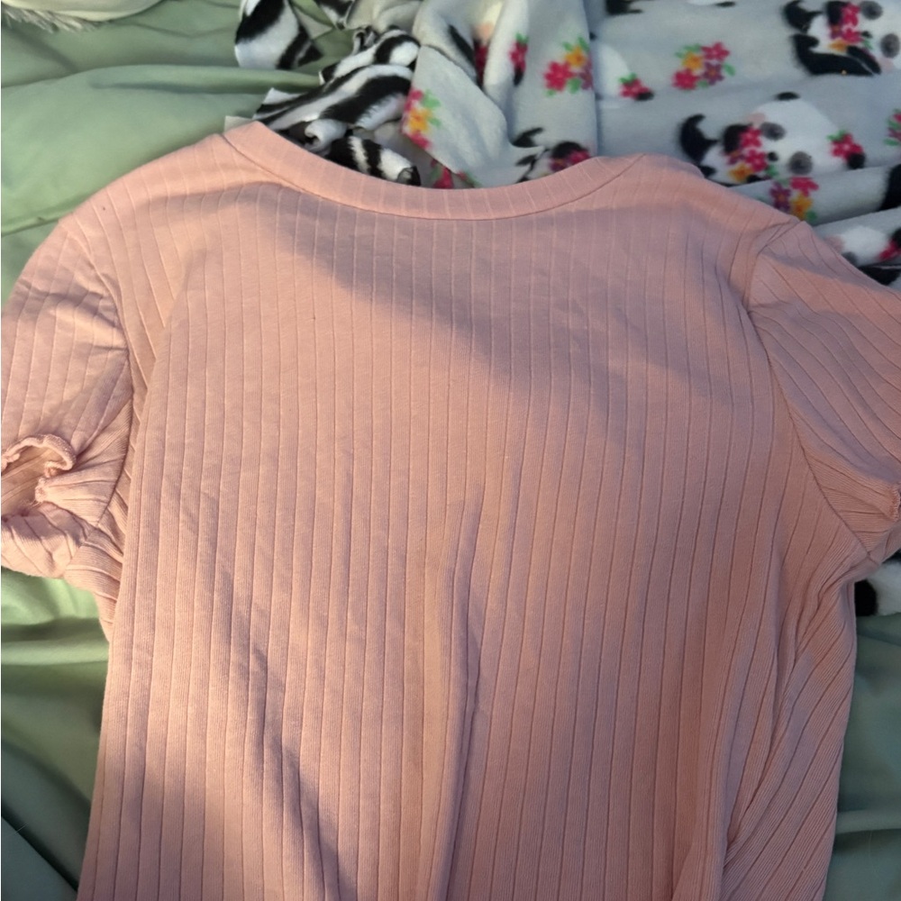 SHEIN Light Pink Ribbed Short Sleeve Top